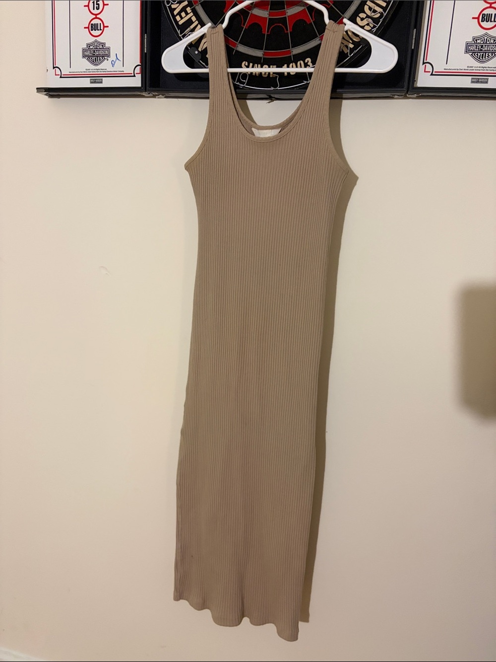 H&M Ribbed Tank Midi Dress in Taupe Beige